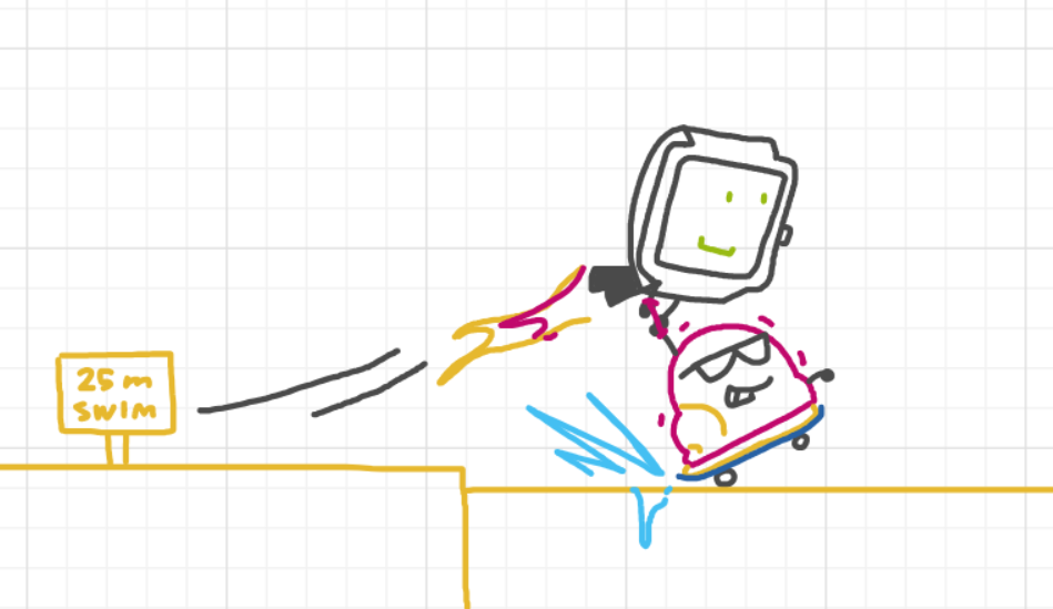 A panel from Running Duos, episode four of the Board Boards object show by Furretwalk/WalkingFurret.